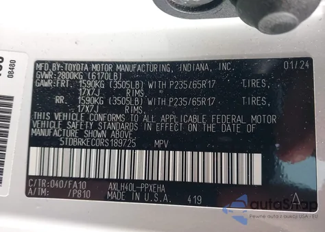 2024 Toyota Sienna Le z USA, uszkodzony, nr VIN 5TDBRKEC0RS189725